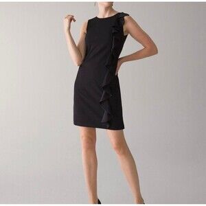 White House Black Market Semi-Formal Mini Black Dress with Ruffles Size Medium